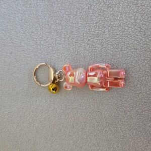 Pink Bear Keychain with Gold Accents